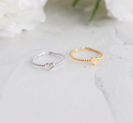 Mini Heart Zircon Ring Resizable