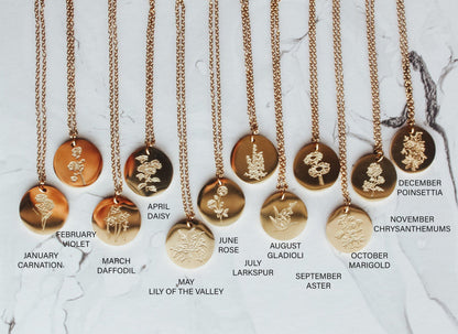 Birth Month Flower Pendant Necklace (Style 1)