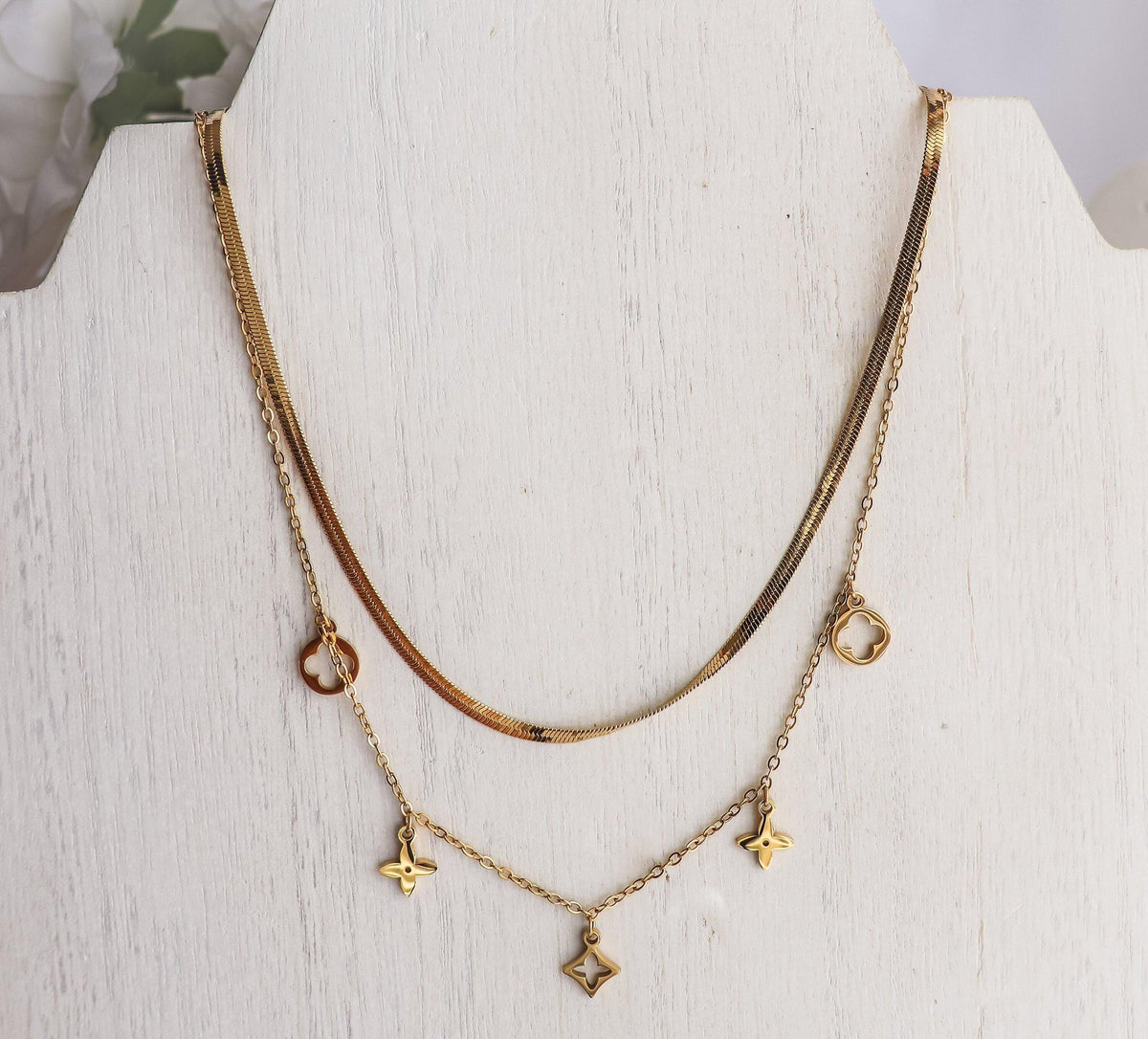 Clover Star Charm and Snake Chain Necklace