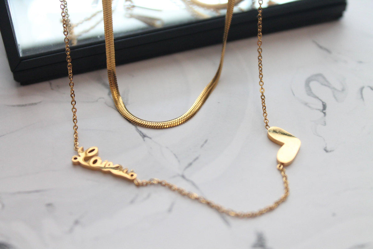 Lovers Heart & Snake Chain Necklace Set