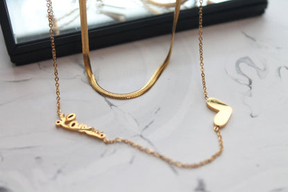 Lovers Heart & Snake Chain Necklace Set