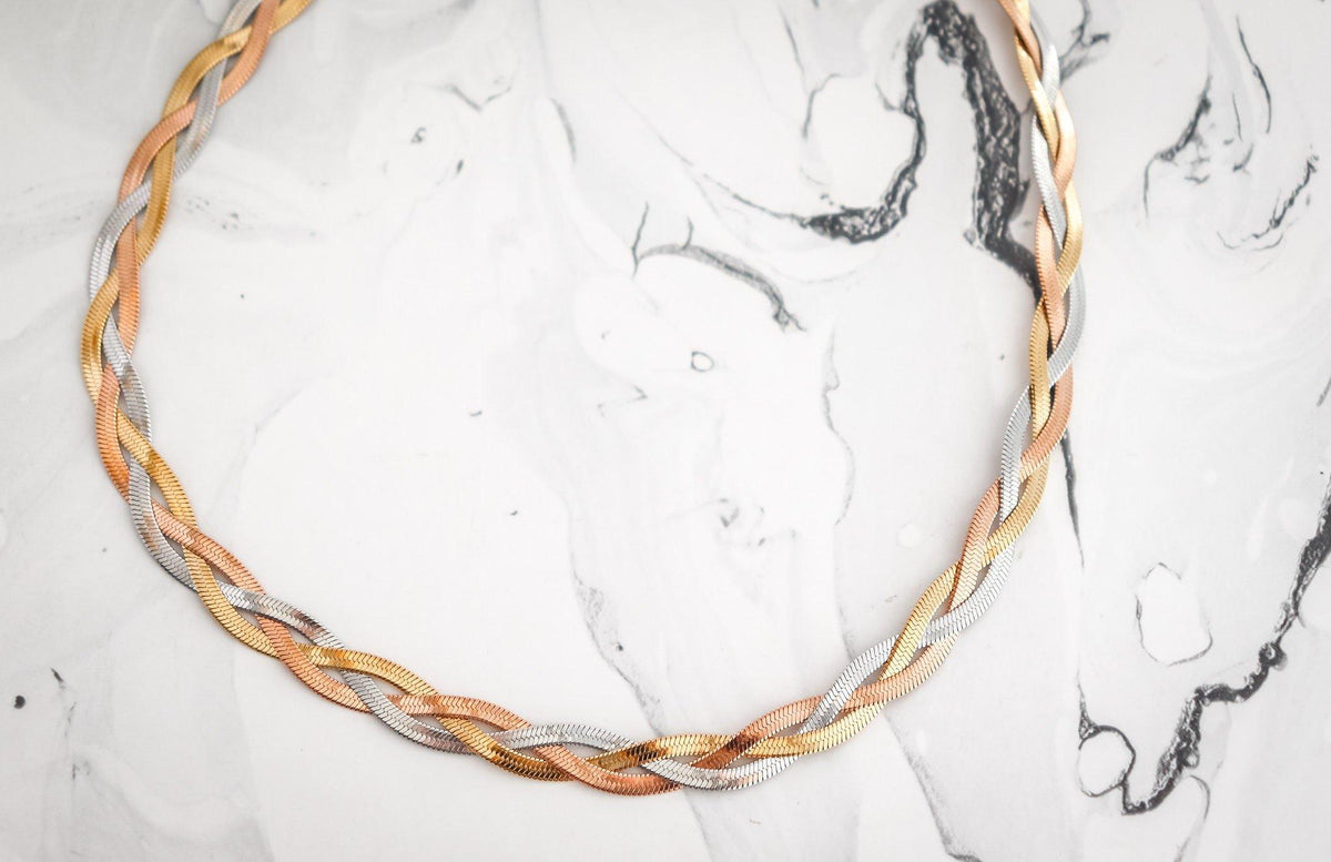 Three Strand Tricolor Snake Choker Necklace