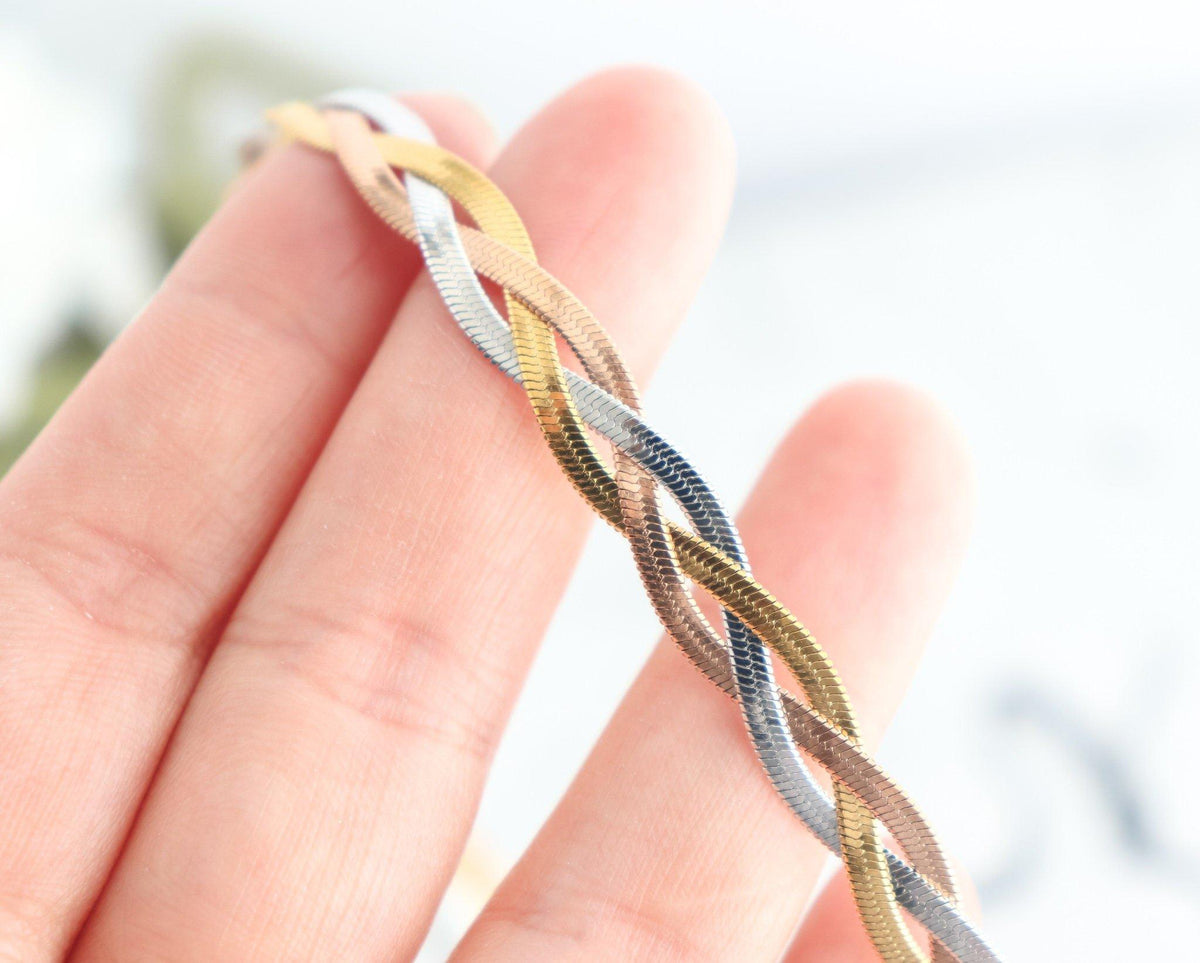 Three Strand Tricolor Snake Choker Necklace