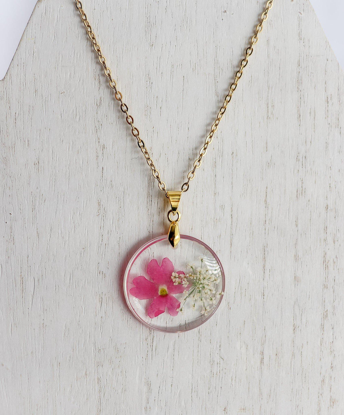Earring & Necklace Set | Rimless Circle Pressed Flower Pendant