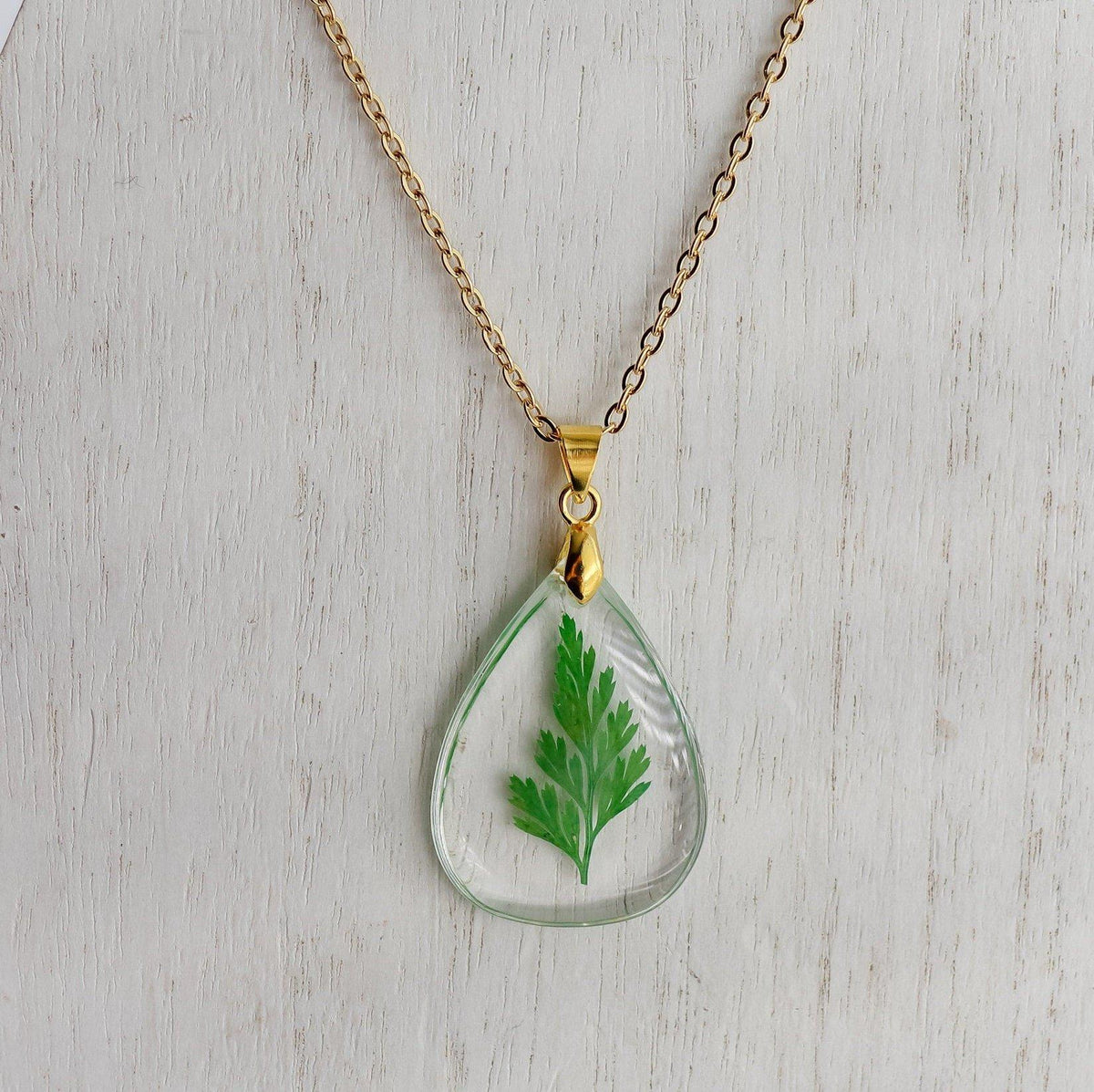 Teardrop Pressed Flower Pendant Necklace