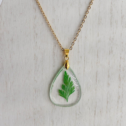 Teardrop Pressed Flower Pendant Necklace