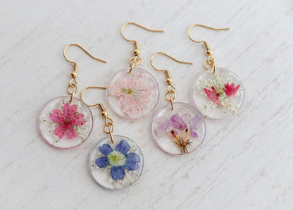 Round Resin Pressed Flower Dangle Earring