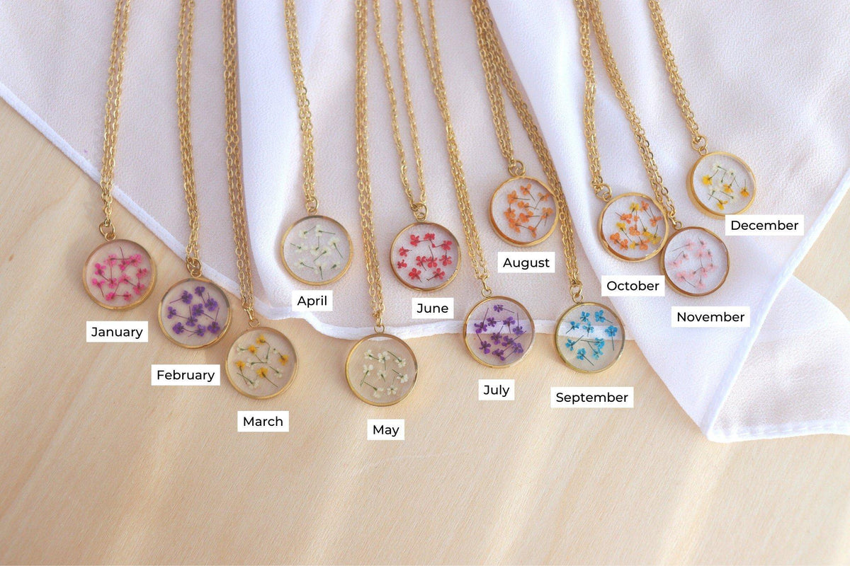 Mini Pressed Birth Month Flower Necklace