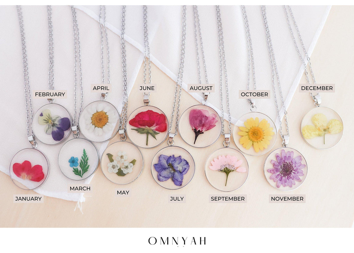 Pressed Birth Month Flower Necklace